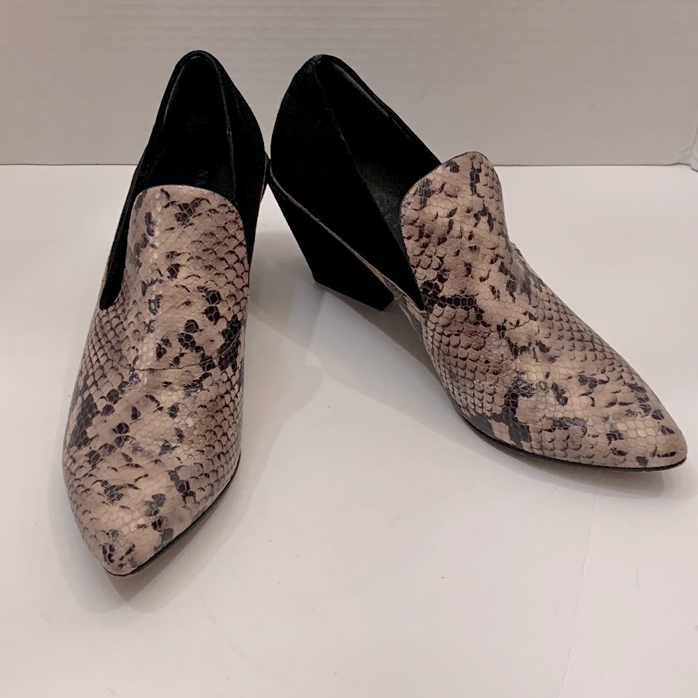 Naked Feet Women’s Snake-Print Pointed Toe Slip-On Booties - Beige & Black